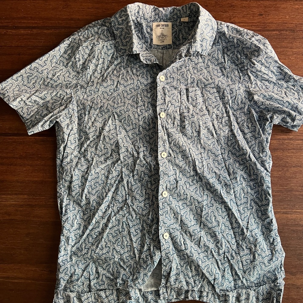 Todd Snyder Blue and White Patterned Men's Shirt